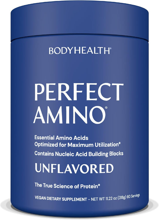 BodyHealth PerfectAmino Powder - BCAA and EAA Powder for Pre and Post Workout - Amino Acid Energy Drink for Men and Women to Support Lean Muscle and Recovery - Unflavored - 60 Servings