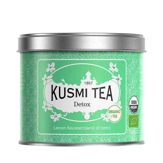 Kusmi Tea - Detox - Organic Blend of Green Tea, Mate & Lemon - Lemongrass, Rose Hip and Lemon Flavours - Enjoy Hot or Iced - Loose Leaf Tea - Tin Box of 3.5 oz - Quantity for about 50 cups