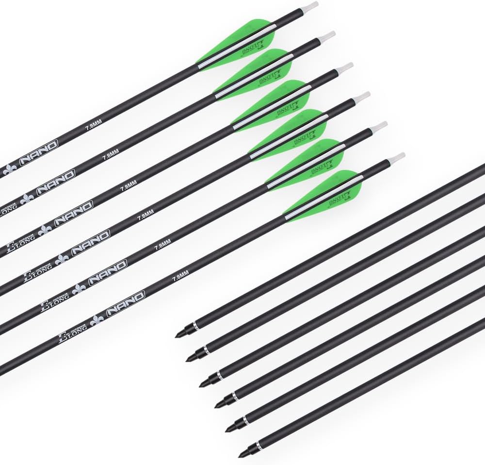 YLS Archery 26/28/30Inch Carbon Arrow Practice Hunting Arrows with100 Grain Removable Tips for Compound & Recurve Bow(Pack of 12)