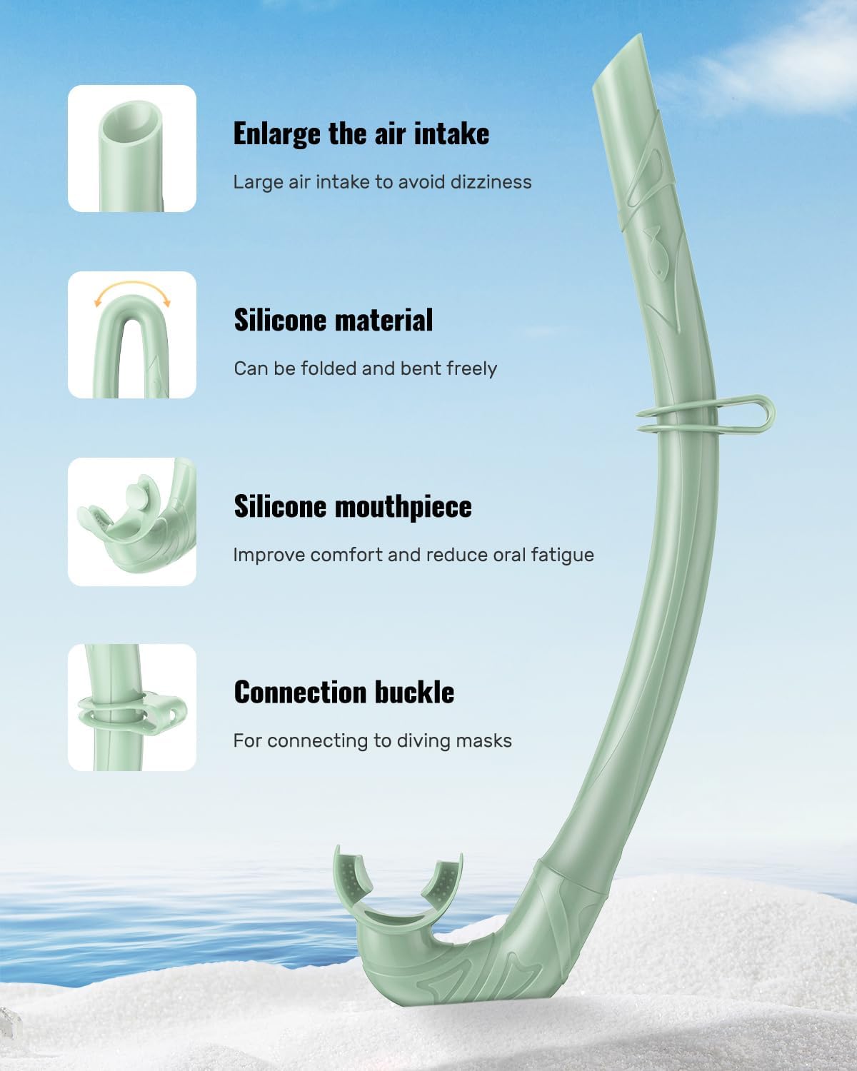 W WSTOO Adults Diving Snorkel Breathing Tube Silicone Flexible Foldable Snorkel Anti-Drop for Freediving Swim Training,Diving and Scuba Diving,Easy to Carry for Travel