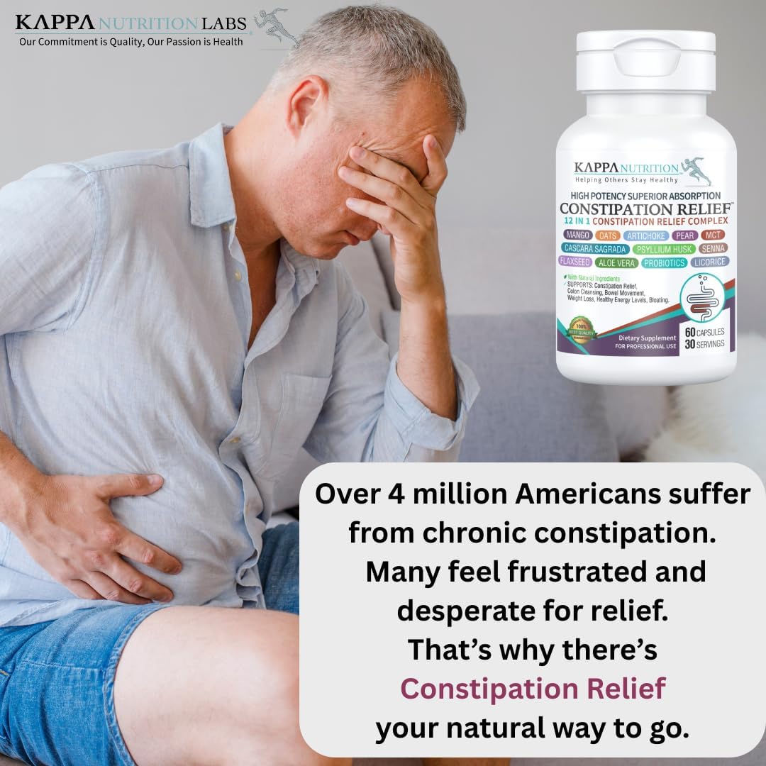 Constipation Relief & Advanced Gut Cleanse Detox for Women and Men – with Cascara Sagrada, Psyllium Husk, Senna Leaf & Probiotics – Non-GMO Colon Cleanse – 60 Capsules – Take 1–2 Daily