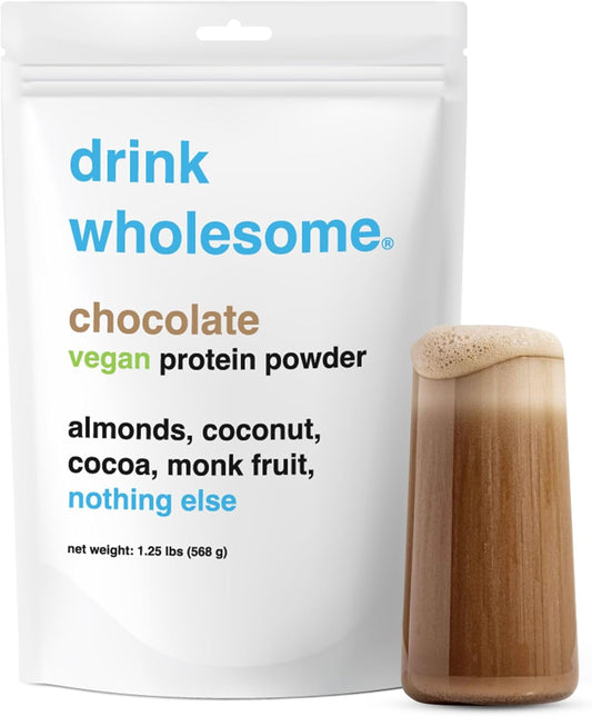 drink wholesome Vegan Chocolate Almond Protein Powder | for Sensitive Stomachs | Additive & Dairy Free | No Artificial Sweeteners | No Bloating, Farts or Gas | No Constipation or Diarrhea