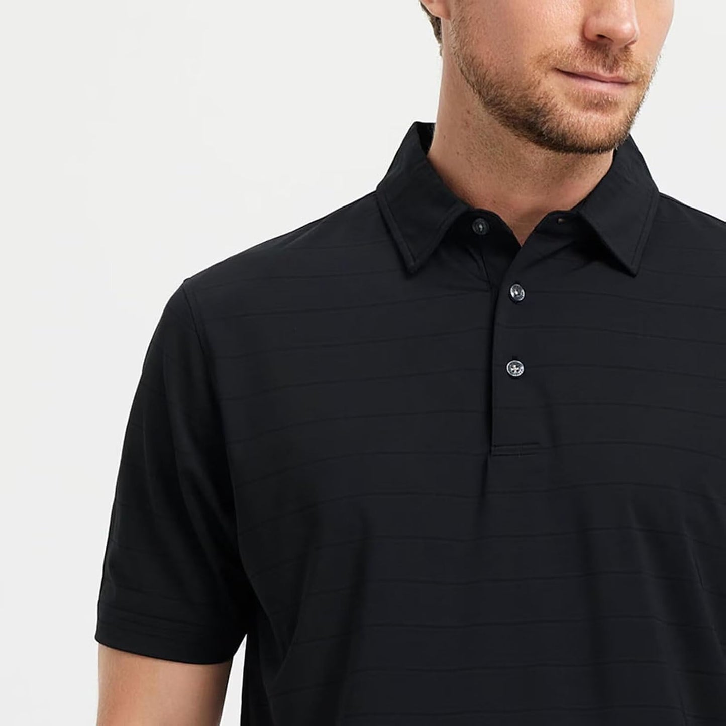 M MAELREG Golf Shirts for Men Moisture Wicking Striped Polo Performance Dry Fit Business Sports Mens Polo Shirts Short Sleeve