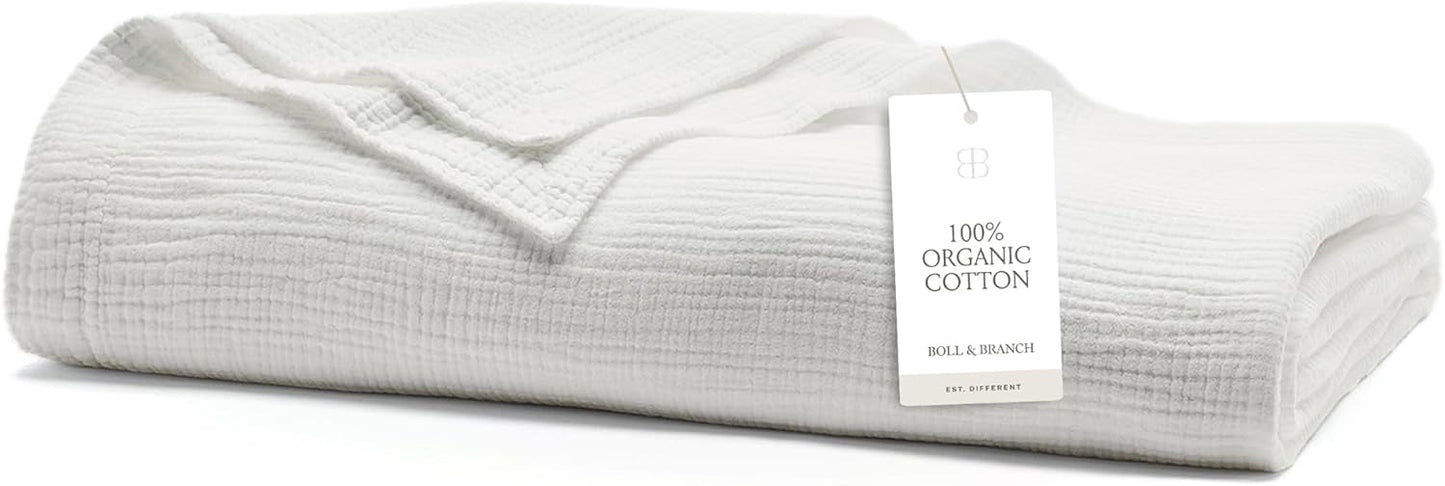 BOLL & BRANCH Dream Bed Blanket - Full/Queen, White - Luxury 100% Organic Cotton - Soft, Lightweight and Breathable - Cloud-Like Touch