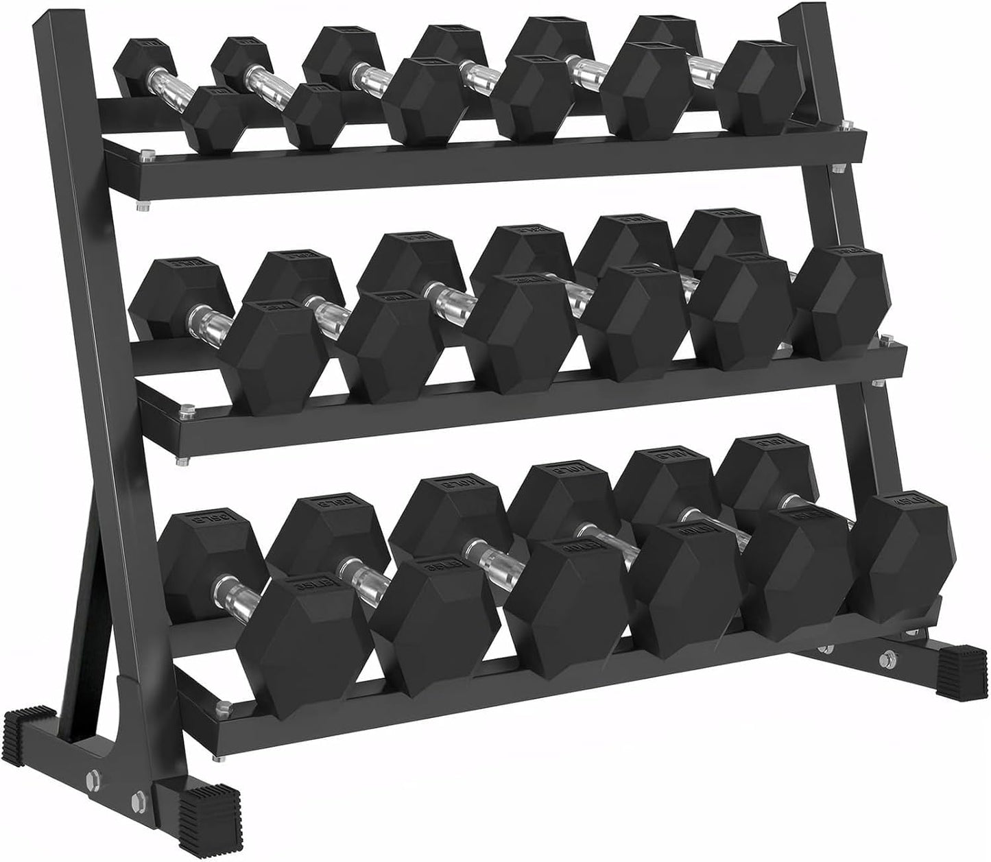 350LB 450LB 550LBS Rubber Hex Dumbbell Sets with Rack for Home Gym, 5-50LB Dumbbell Sets Coated Hand Weights for Strength Training, Workouts (5, Pounds)