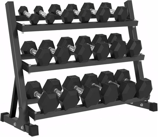 350LB 450LB 550LBS Rubber Hex Dumbbell Sets with Rack for Home Gym, 5-50LB Dumbbell Sets Coated Hand Weights for Strength Training, Workouts (5, Pounds)