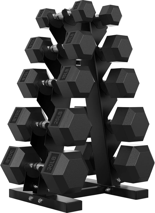 Hex Dumbbell Sets with Rack, 60-550 lb Rubber Encased Exercise & Fitness Dumbbells Set with Rack Option, Hand Weight for Strength Training, Weight Dumbbells