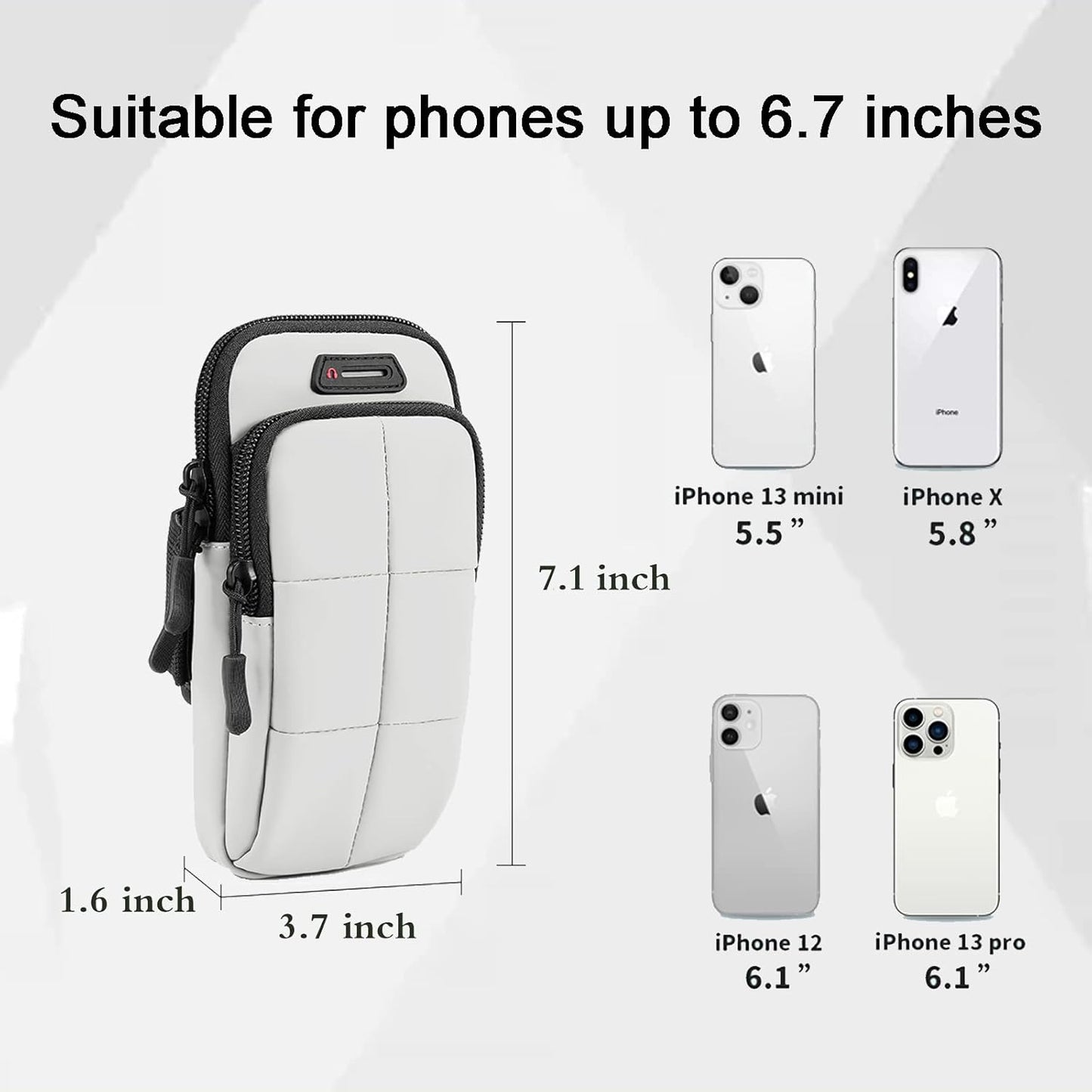 Phone Holder, Arm Bands for Workout, Use for Running, Walking, Hiking & Biking (Grayish White)