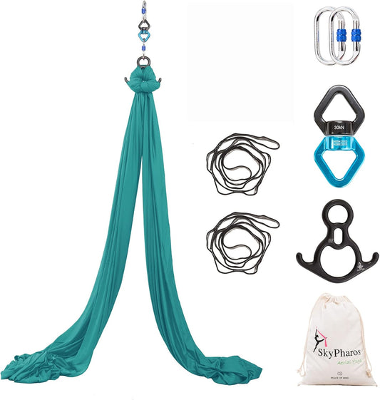 Aerial Silks Yoga Swing Set - 9/11 Yards Aerial Yoga Hammock Kit Anti-Gravity Flying for Fitness, Low/Non Stretch Nylon Tricot Fabric Hardware Included for Dance