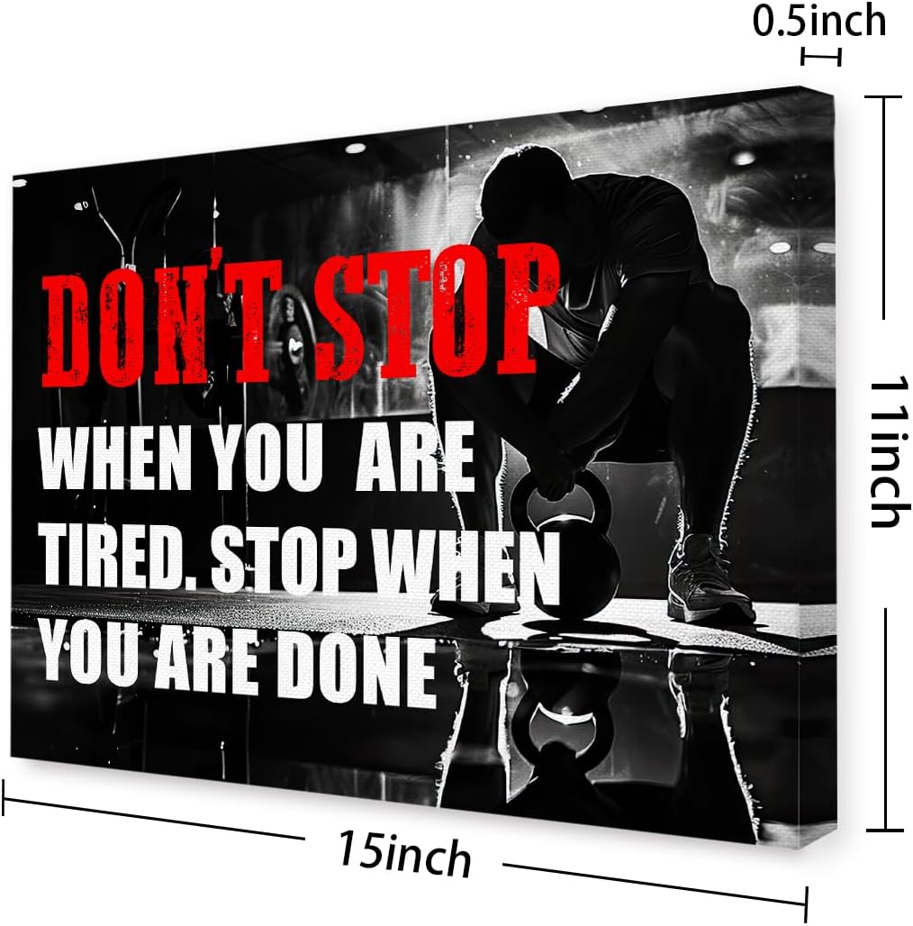 OTINGQD Inspirational Gym Wall Decor,Fitness Quotes Wall Art,Don't Stop When You're Tired Stop When You're Done Canvas Wall Decor for Home Gym