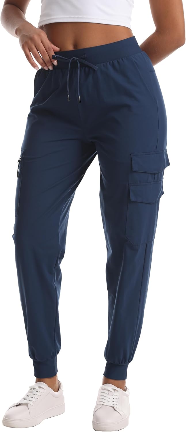 Women's Lightweight Hiking Joggers with Pockets - Water Resistant Cargo Pants for Outdoor Workouts Camping