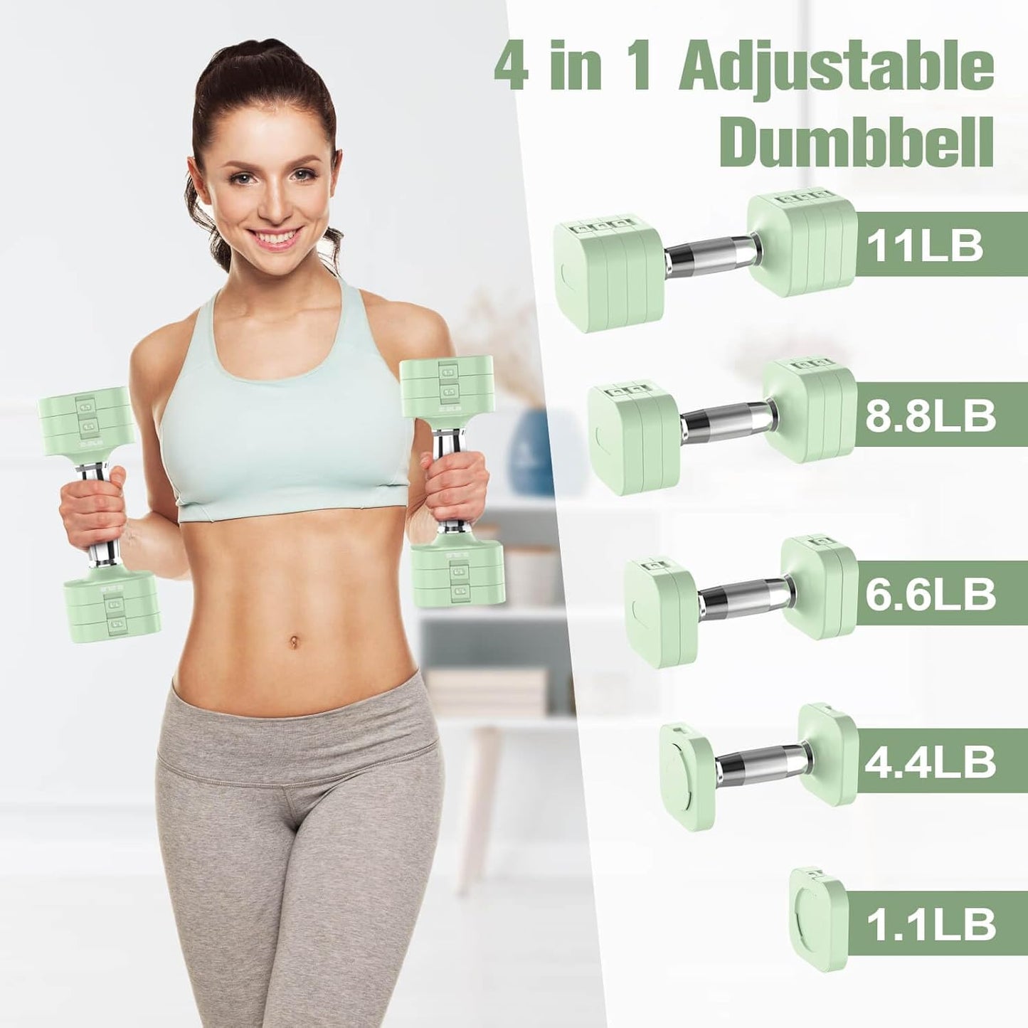 22LBS Adjustable Dumbbells Set, Adjustable Weight Dumbbells with 4 Levels 4.4lb, 6.6lb, 8.8lb, 11lb, Hand Weights Sets for Women/Men Home Gym Full Body Workout
