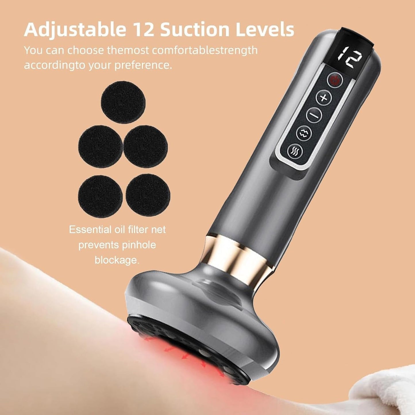VHV Handheld Cellulite Massager Tool- Cupping Therapy Set, Elouris Cellulite Tool、Rechargeable Scraping and Cupping Machine,12-Level Adjustable Cupping kit for Massage Therapy、Cupping Machine.(Grey)