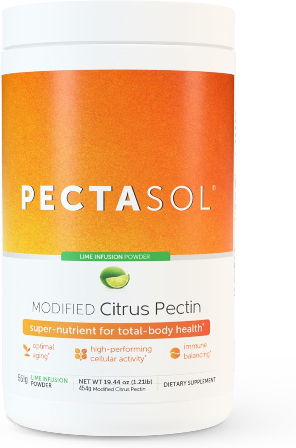 PectaSol Modified Citrus Pectin – 551g Lime Powder – Total-Body Health Supplement to Support Heart, Immune System, Inflammation Response & Healthy Aging + Maintain Healthy Galectin-3 Levels