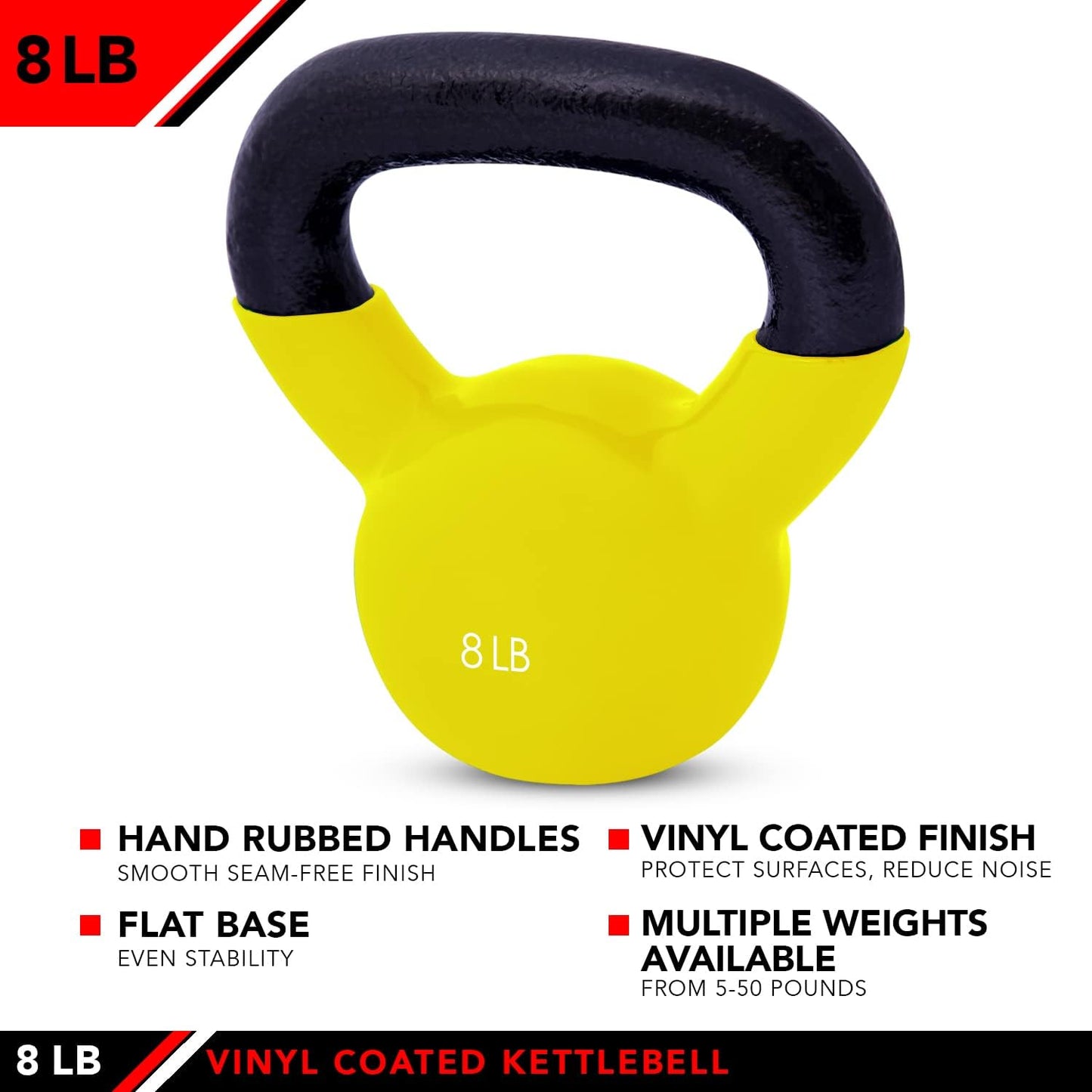 JFIT Kettlebell Weights Vinyl Coated Iron - 12 Size Options, 5lbs-50lbs - Coated for Floor and Equipment Protection, Noise Reduction, Ballistic, Core, Weight Training