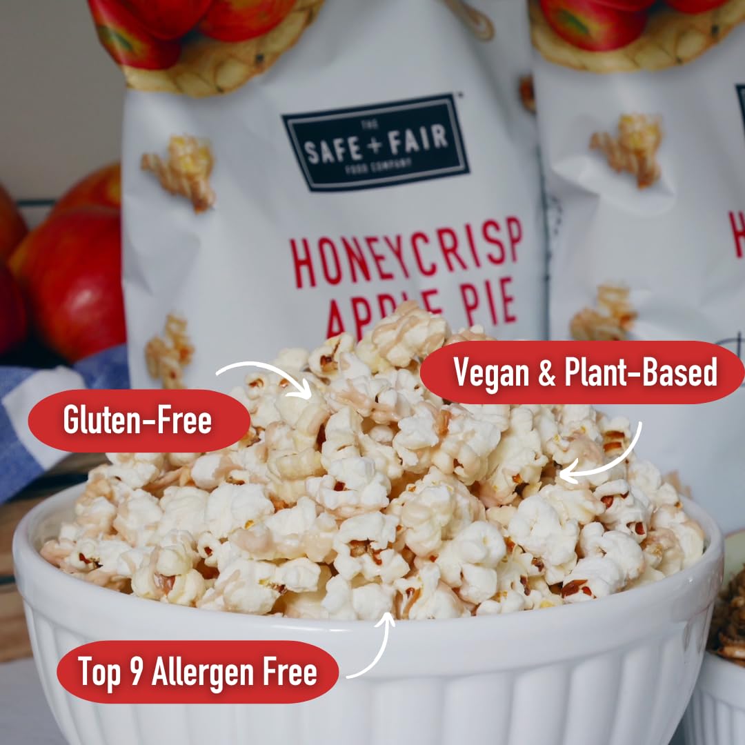 Safe + Fair Plant-Based Gourmet Apple Pie Flavored Popcorn - Honeycrisp Apple Pie Drizzled Kettle Corn Popcorn - Non-GMO + Gluten-Free Snacks,5.5oz