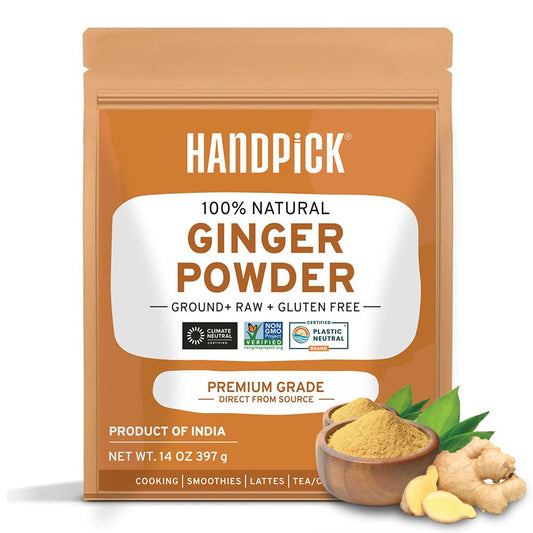 HANDPICK Ginger Powder (14oz/397g) No Additives, No Preservatives, No Fillers | Ginger Root Powder from India | Raw, Gluten Free, Non GMO | Perfect for Cooking, Baking | Resealable Zip Lock Pouch