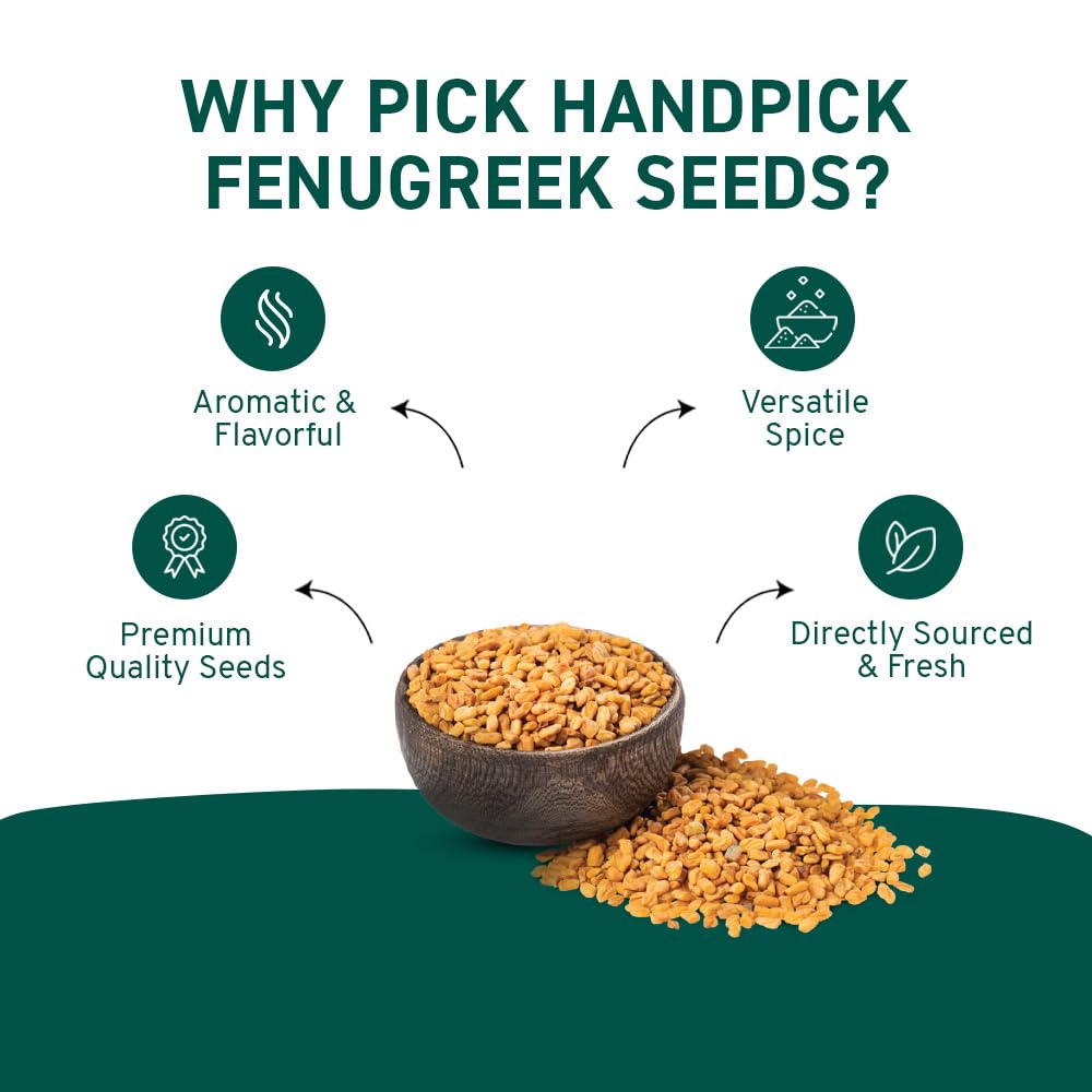 HANDPICK Fenugreek Seeds (14oz) ALL NATURAL Fenugreek - Indian Origin Whole Methi Seeds (Trigonella Foenum Graecum) Fenogreco En Semillas | Resealable Ziplock Pouch