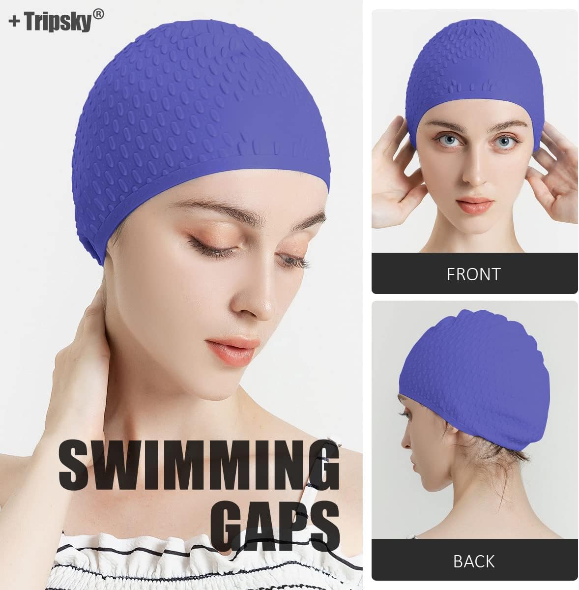 Tripsky Silicone Swim Cap,Comfortable Bathing Cap Ideal for Curly Short Medium Long Hair, Swimming Cap for Women and Men, Shower Caps Keep Hairstyle Unchanged…