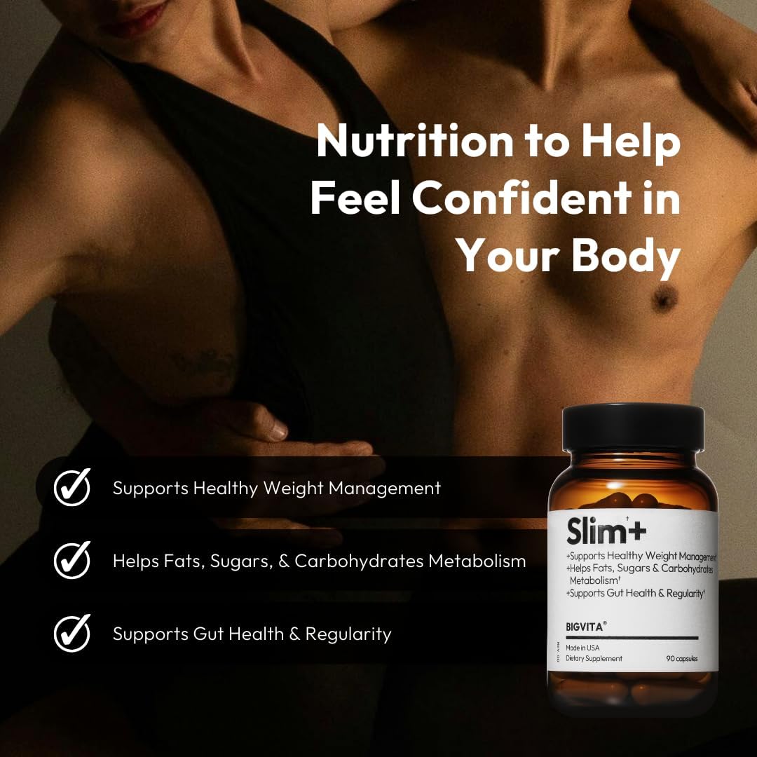 BigVita Slim+ | Supports Healthy Metabolism, Gut Health & Carb Blocking - Vegan, Hormone-Free, 90 Capsules