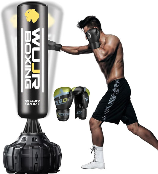 70'' Freestanding Punching Bag with Boxing Gloves Heavy Boxing Bag with Suction Cup Base - Men Stand Kickboxing Bag