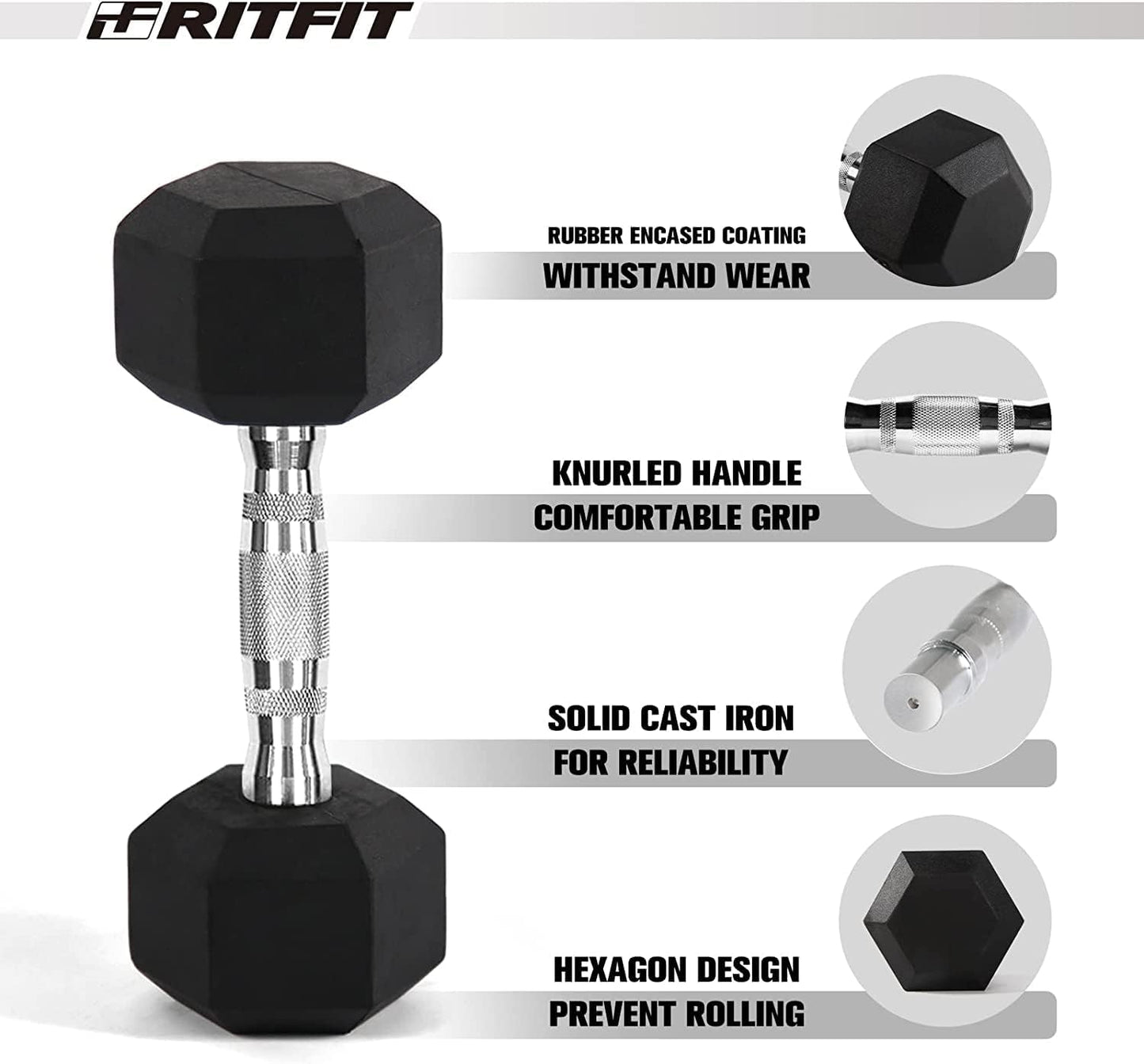 RITFIT 300/350/450/650/180/200/210 LB Rubber Hex Dumbbells Set with Optional Dumbbell Rack, Multi Weight Set to Choose, Ideal for Home Gym and Fitness
