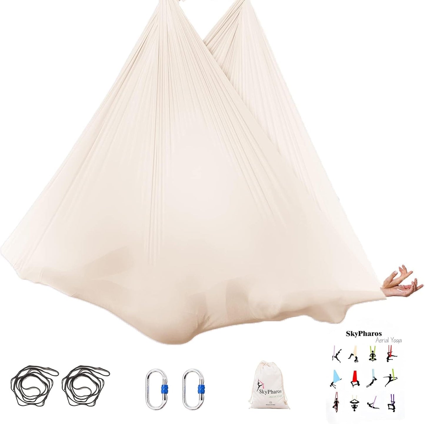 5.5 Yards Aerial Silks Yoga Swing Set - Aerial Yoga Hammock Kit Anti-Gravity Flying for Fitness, Low/Non Stretch Nylon Tricot Fabric Hardware Included for Dance