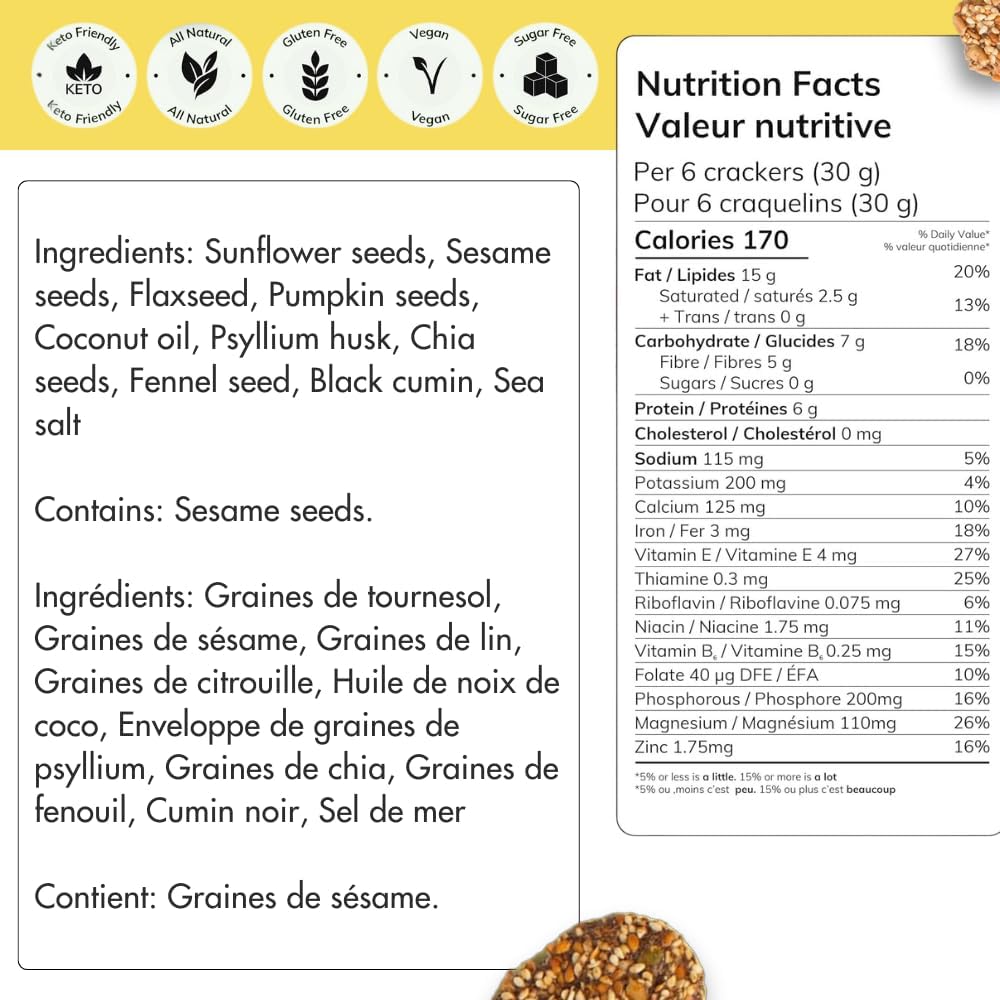 Super Seed Crackers, Gluten Free & Keto Friendly Healthy Snacks, Vegan, Zero Sugar, Paleo & Diabetic Friendly, Nut Free, 20g High Protein, 18g High Fiber, 3.56oz Each, 4-Pack, Fennel & Black Cumin