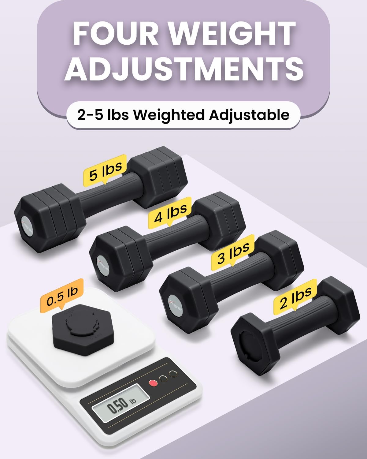 Adjustable Dumbbells Set, 4 in 1 Hand Weights Set for Women Men 10 LB/ 12 LB Dumbbell Pair Each 2lbs 3lbs 4lbs 5lbs Weights Dumbbells Set with TPU Soft Rubber Handle for Home Gym Exercise Fitness