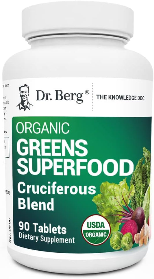 Dr. Berg's Greens Superfood Cruciferous Vegetable Tablets - Vegetable Supplements for Adults w/ 11 Phytonutrient Super Greens - Energy, Immune System & Liver Veggie Tablets - 90 Tablet