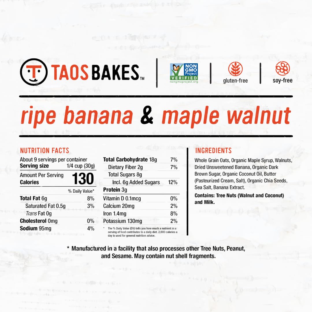 Taos Bakes - Ripe Banana & Maple Walnut Granola - Crunchy Granola Breakfast Snack - Gluten Free, No GMOS, No Fillers - 10 oz (Pack of 3)