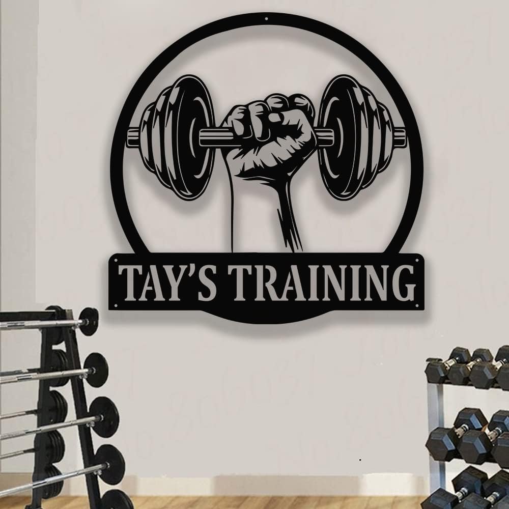 Personalized Gym Sign Custom Metal Workout Room Wall Art, Home Fitness Center Powerlifting Garage Decor, Motivational Gift for Women, Men, Dad, Papa, Grandpa, Mother, Sister, Girls, Family Steel
