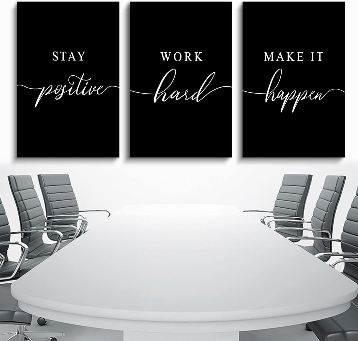 Work Hard Painting,Framed Canvas Wall Art Positive Quote, Office Wall Art, Black Large Poster, Positive Motivational Set of 3 Prints, Inspirational Print (E-3pcs,24x36inchx3pcs)