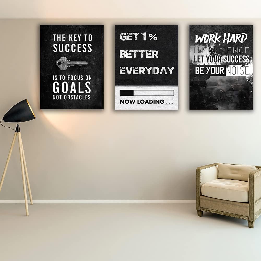 Yetaryy Motivational Poster Inspirational Wall Art 3 Pieces Canvas Painting Lion Artwork for Living Room Office Modern Home Decor Prints Pictures Wall Decor Framed Ready to Hang [36''Wx 16''H]