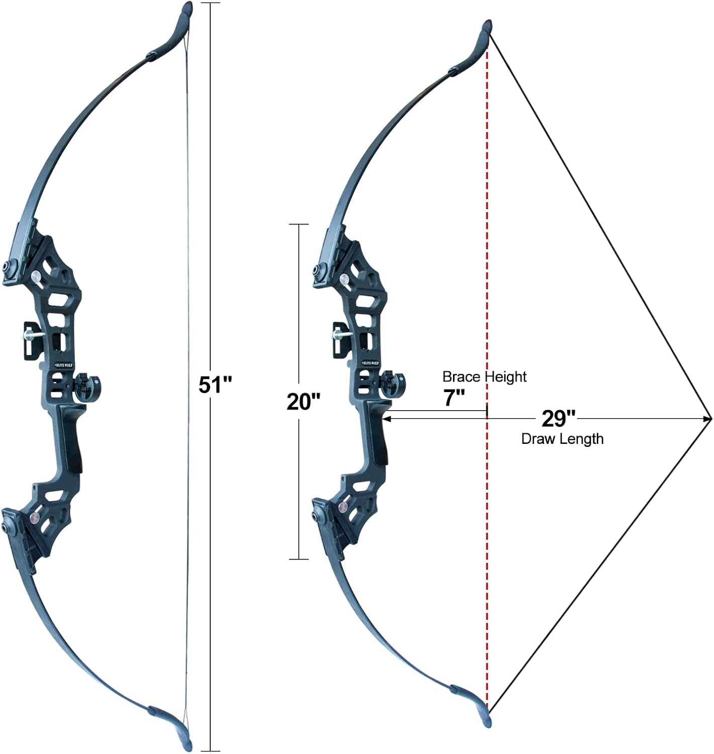 Archery Bow Set Recurve Bow and Arrow Adult Set 51" Training Bow Takedown 30 40 50lb Long Bows for Hunting Adult Beginner with 12 Arrows