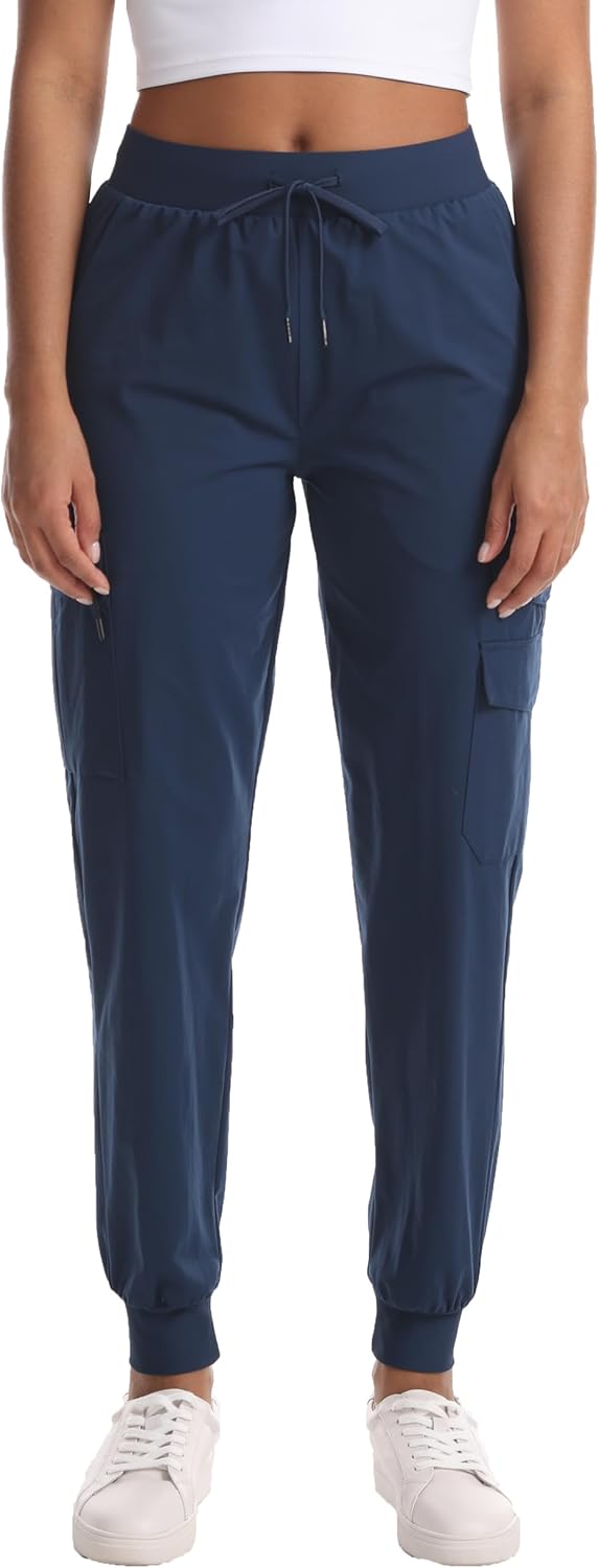 Women's Lightweight Hiking Joggers with Pockets - Water Resistant Cargo Pants for Outdoor Workouts Camping