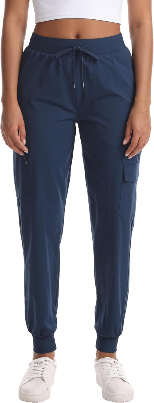 Women's Lightweight Hiking Joggers with Pockets - Water Resistant Cargo Pants for Outdoor Workouts Camping