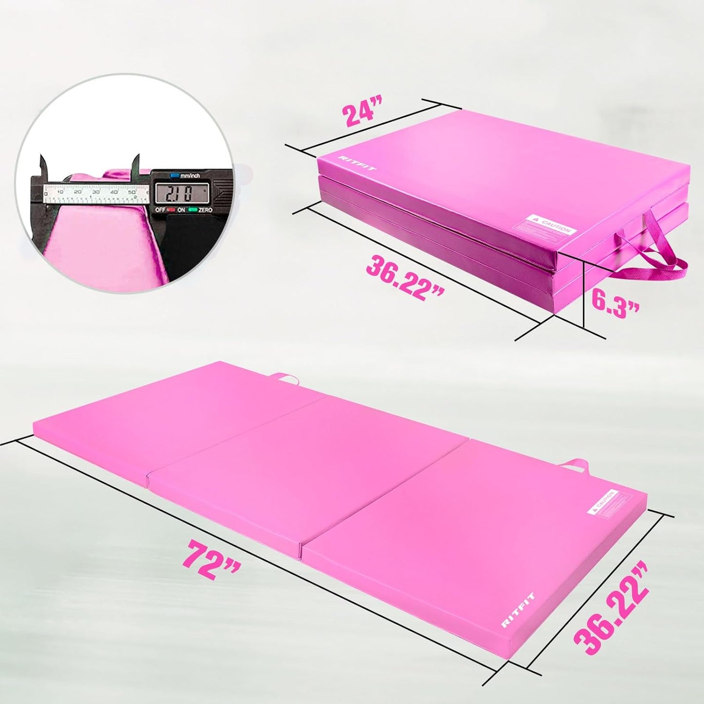 RitFit Upgraded Folding Exercise Mat, 2 Inch Thick Gymnastics Mat 3’x6’,4’x8’,4x10’,2'x8' with Carrying Handles for Yoga, MMA, Stretching, Core Workouts and Home Gym Protective Flooring