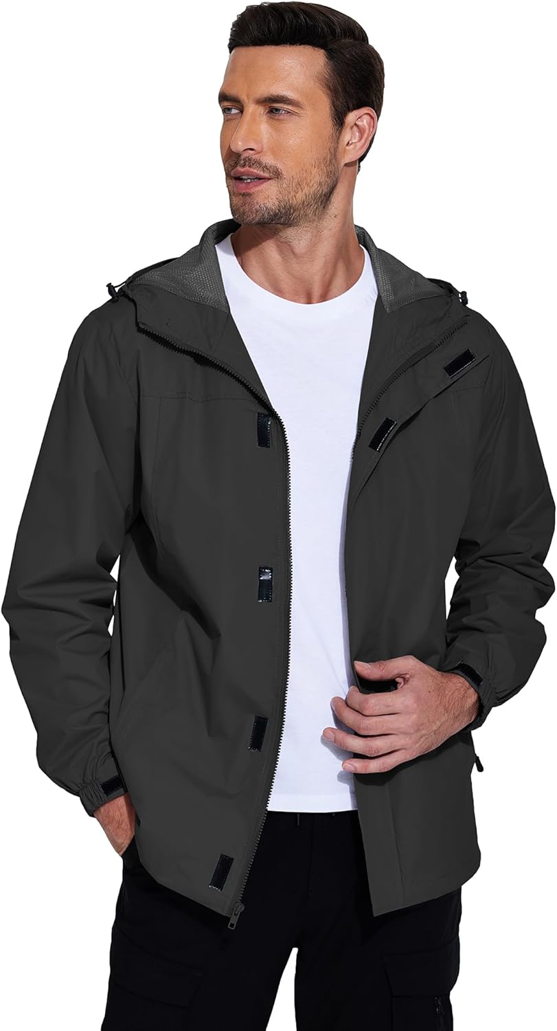 COOFANDY Men's Rain Jacket Waterproof With Hood Lightweight Packable Shell Raincoat Windbreaker For Cycling Golf Travel