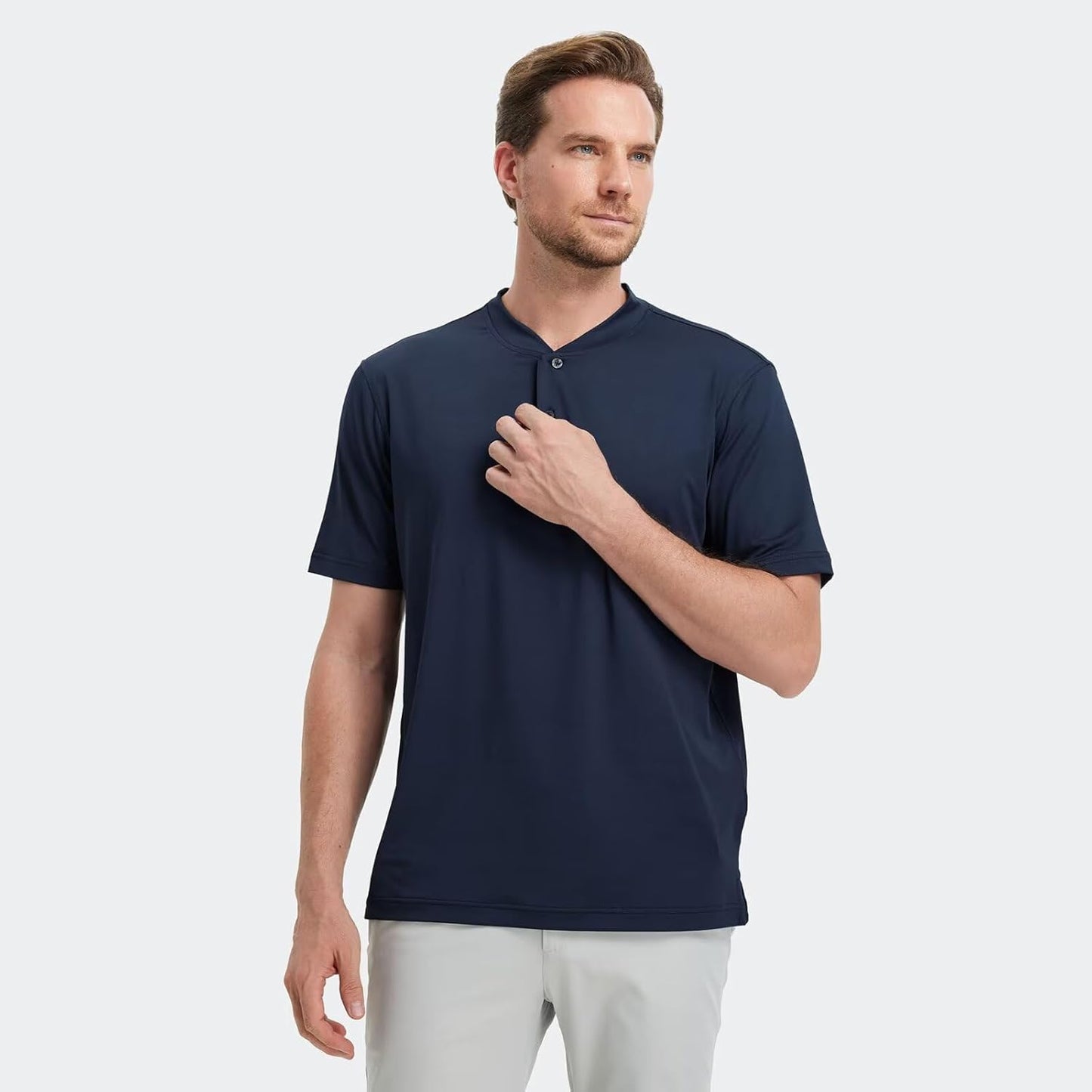 M MAELREG Collarless Golf Shirts for Men Dry Fit Moisture Wicking Performance Solid Casual Mens Henley Shirts Short Sleeve