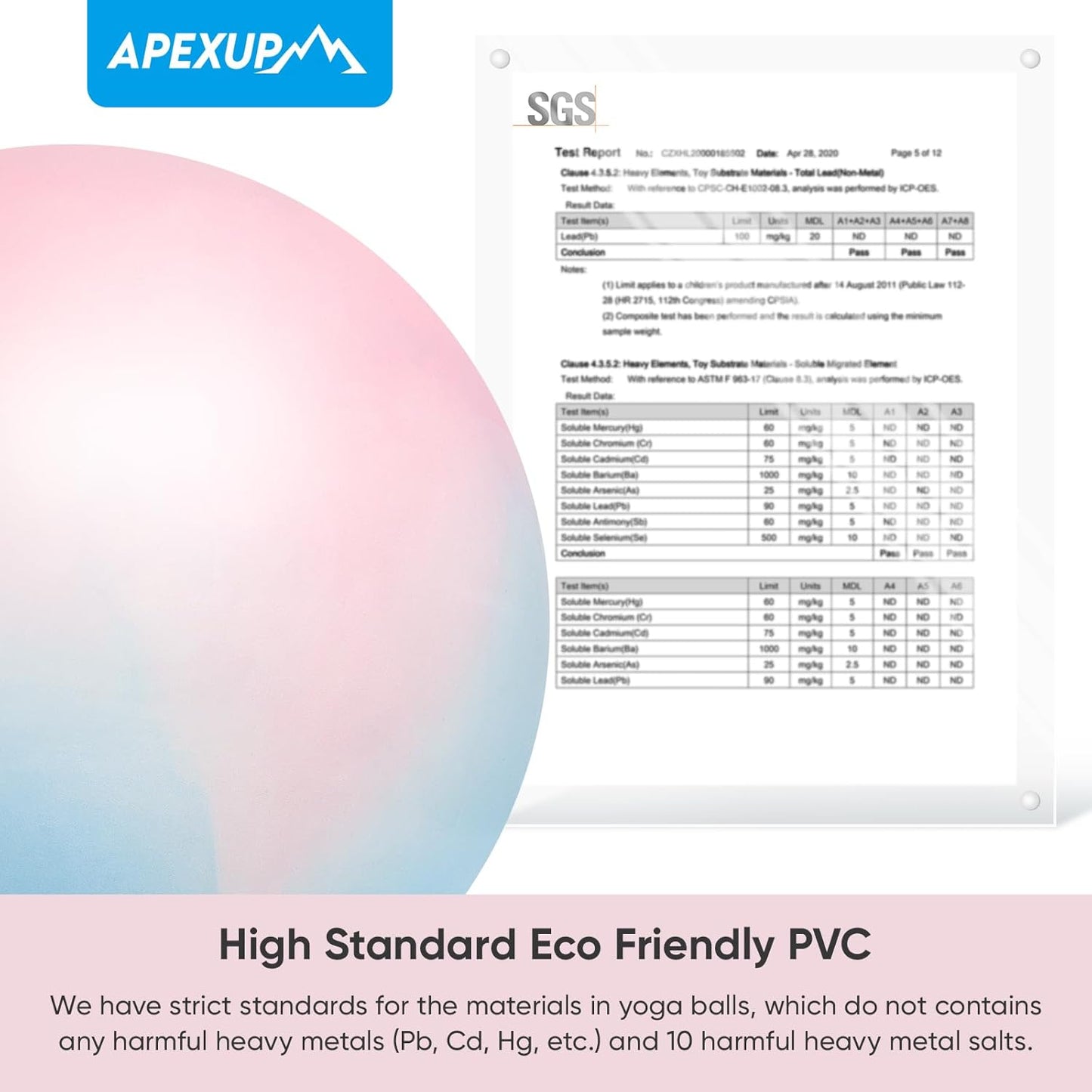 APEXUP Yoga & Pilates Ball - Anti Slip Heavy Duty Gym Ball for Fitness, Balance & Core Workout