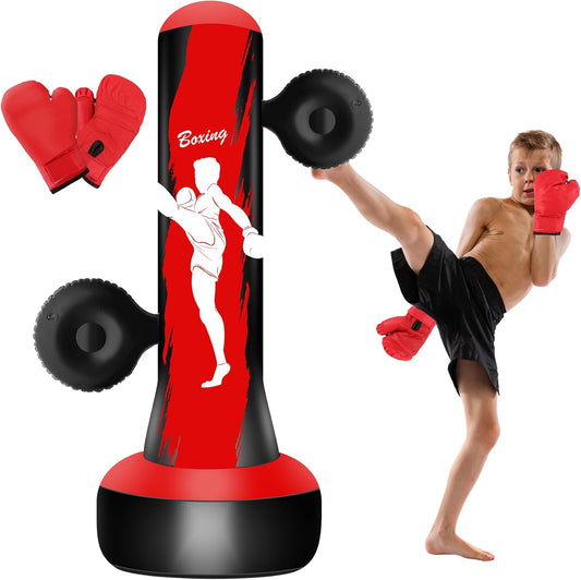 Punching Bag for Kids Teens Boys Girls, 69" Kids Punching Bag with Focus Pads & Gloves, Boxing Bag, Inflatable for Boys Girls Age 3-6-9-12-18 Christmas Birthday Toys