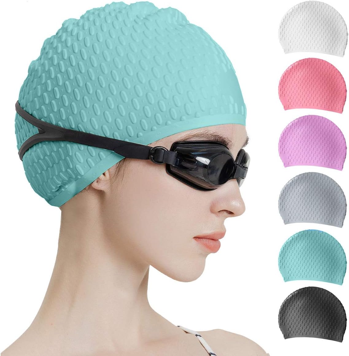Tripsky Silicone Swim Cap,Comfortable Bathing Cap Ideal for Curly Short Medium Long Hair, Swimming Cap for Women and Men, Shower Caps Keep Hairstyle Unchanged…