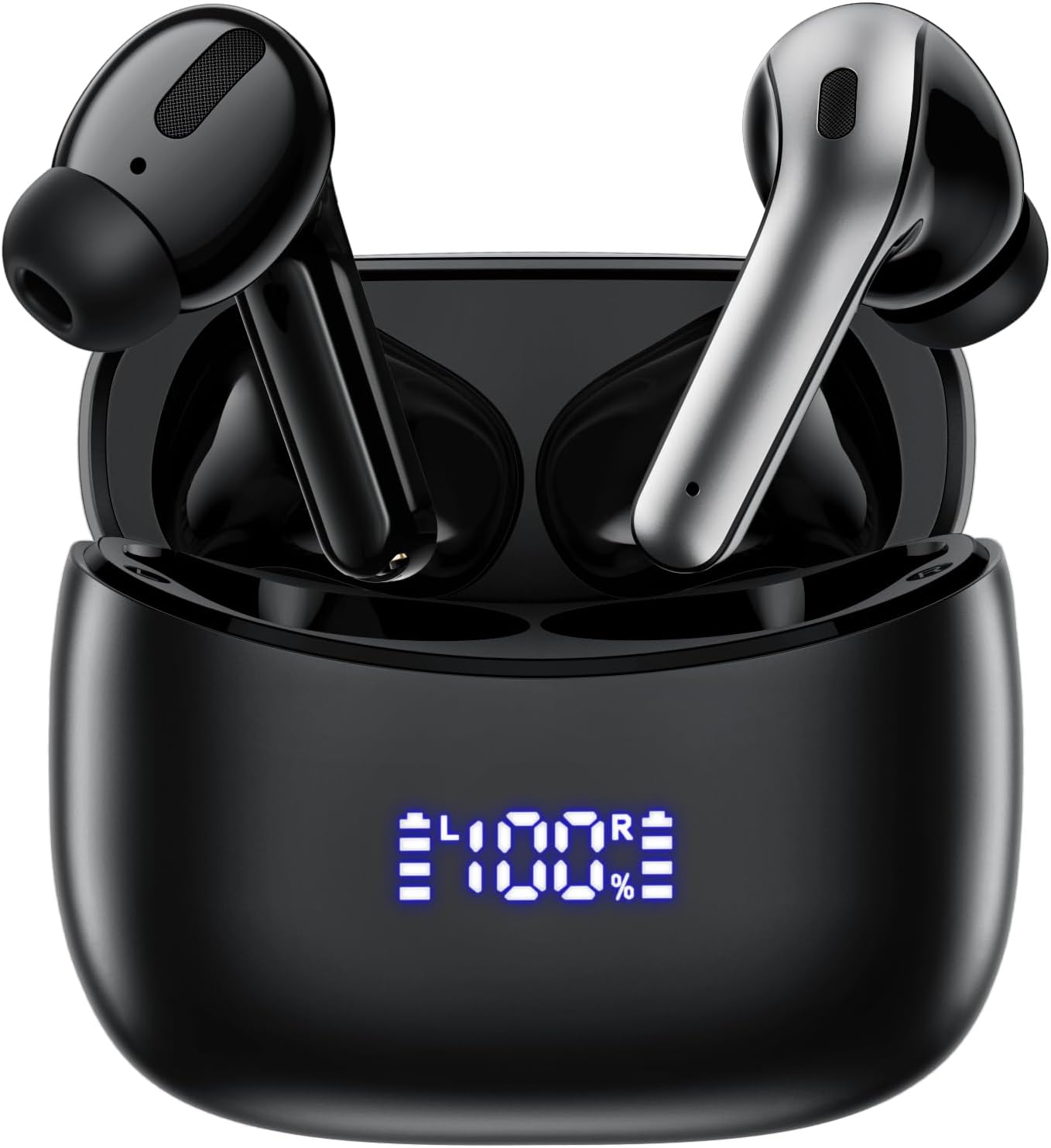 Wireless Earbuds, Bluetooth Ear Buds Headphones, 60H Long Playtime, Stereo Deep Bass, LED Power Display, IPX7 Sport Waterproof, Lightweight in-Ear Earphones with Mic for iPhone Android PC TV Computer