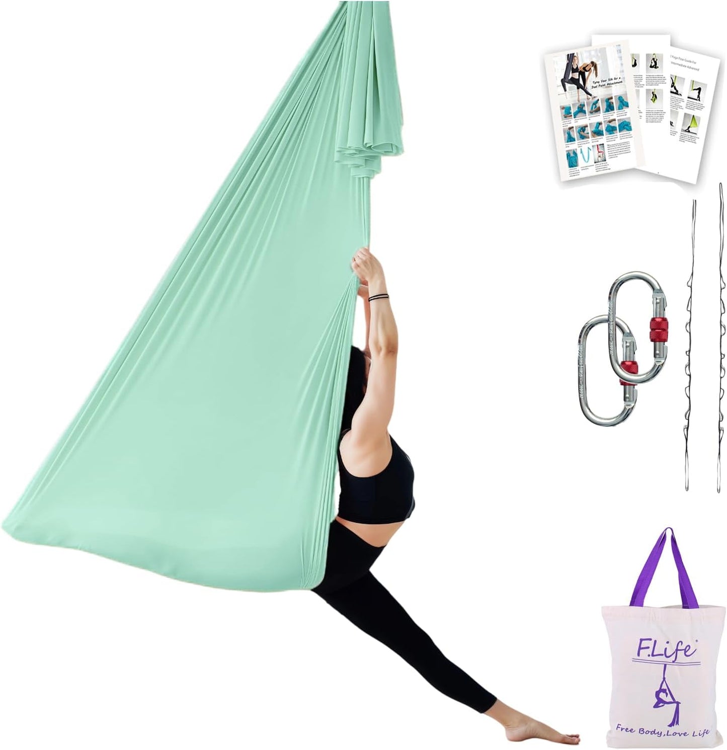 F.Life Aerial Silk Yoga Hammock & Swing for yoga Inversion,Strength training,starter hardware kit