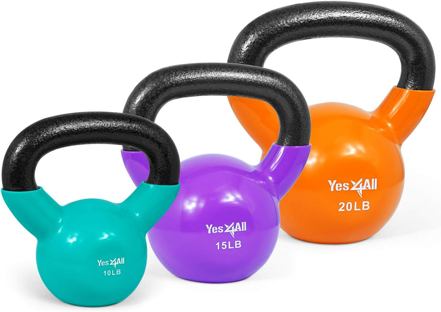 Yes4All Kettlebell Set Vinyl Coated Weights Combo for Full Body Workout Equipment Push up, Grip Strength Training, Dumbbell Weights Exercises