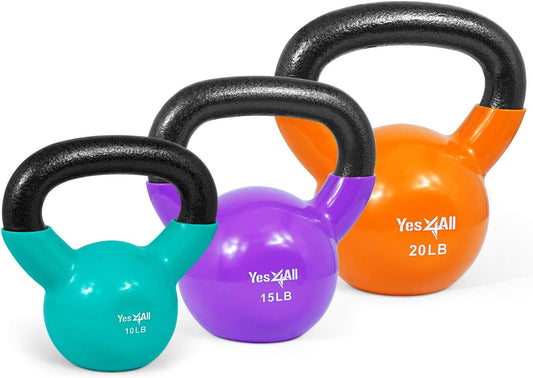 Yes4All Kettlebell Set Vinyl Coated Weights Combo for Full Body Workout Equipment Push up, Grip Strength Training, Dumbbell Weights Exercises