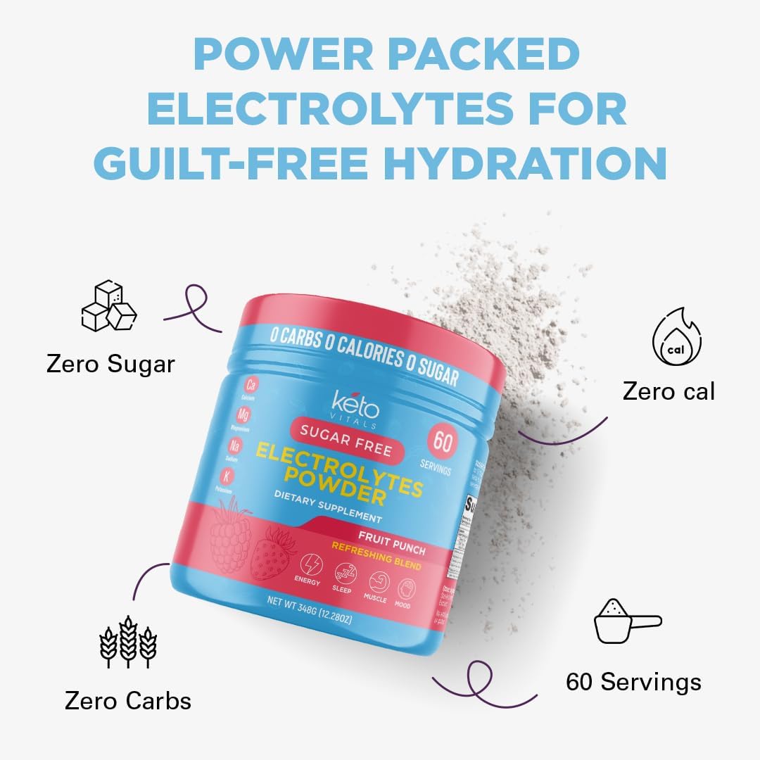 Keto Vitals Keto Electrolytes Powder | Keto-Friendly Electrolytes with Potassium, Magnesium, Sodium, Calcium | Electrolytes Sugar Free | Supplement Energy Drink Mix | Zero Calories, Zero Carbs