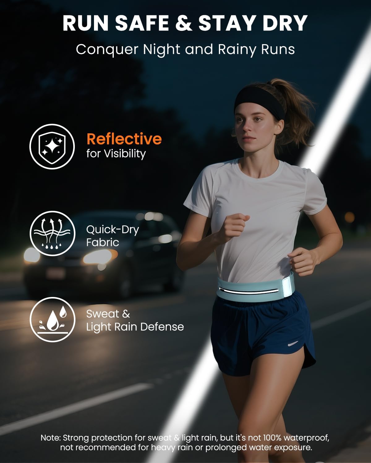 Running Belt for Women and Men, Adjustable Fanny Packs No Bounce Phone Holder for Running with Water Bottle & Headband, Waterproof Reflective Waist Packs for Runner Fits All Phones (L-Blue)