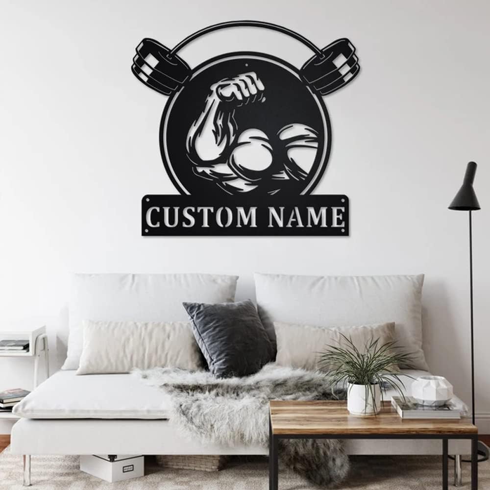 Personalized Gym Sign Custom Metal Wall Art for Workout Room, Home Fitness Center, Motivational Garage Decor, Powerlifting Gifts for Women, Men, Dad, Papa, Grandpa, Mother, Sister, Girls, Family